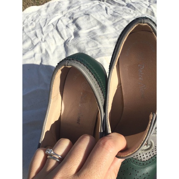 Dolce Nome 8 39 Oxford heels 20s academia gray green leather cottage selma - Picture 5 of 10